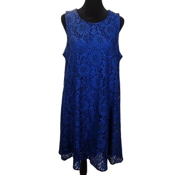 Tommy Hilfiger Womens Blue Floral Overlay Lace Sleeveless Shift Dress Size 14 - Picture 2 of 8